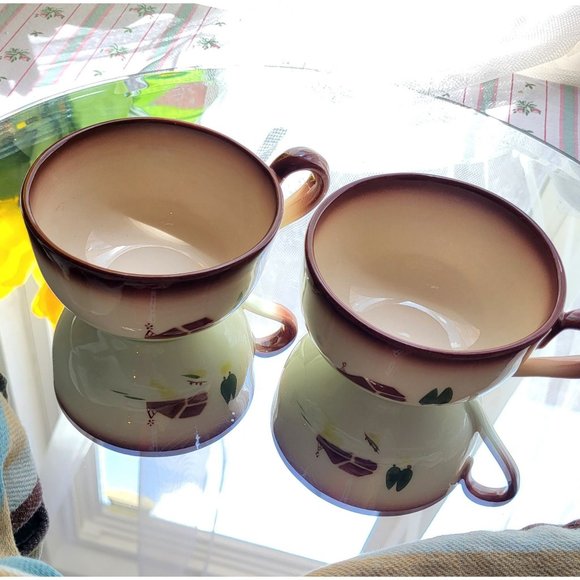 Set of I Love Lucy MCM Brock Of California Brown Country Lane Farmhouse Cups - Picture 8 of 14